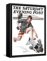 "Runaway Pants" Saturday Evening Post Cover, August 9,1919-Norman Rockwell-Framed Stretched Canvas