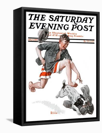 "Runaway Pants" Saturday Evening Post Cover, August 9,1919-Norman Rockwell-Framed Stretched Canvas