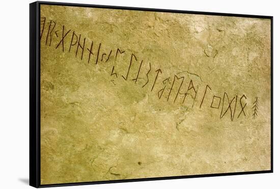 Runic stone with the oldest representation of the 24-rune alphabet in Sweden-Werner Forman-Framed Stretched Canvas