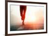 Runner Feet Running on Road Closeup on Shoe. Woman Fitness Sunrise Jog Workout Welness Concept.-warrengoldswain-Framed Photographic Print