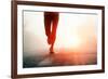 Runner Feet Running on Road Closeup on Shoe. Woman Fitness Sunrise Jog Workout Welness Concept.-warrengoldswain-Framed Photographic Print