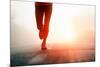 Runner Feet Running on Road Closeup on Shoe. Woman Fitness Sunrise Jog Workout Welness Concept.-warrengoldswain-Mounted Photographic Print