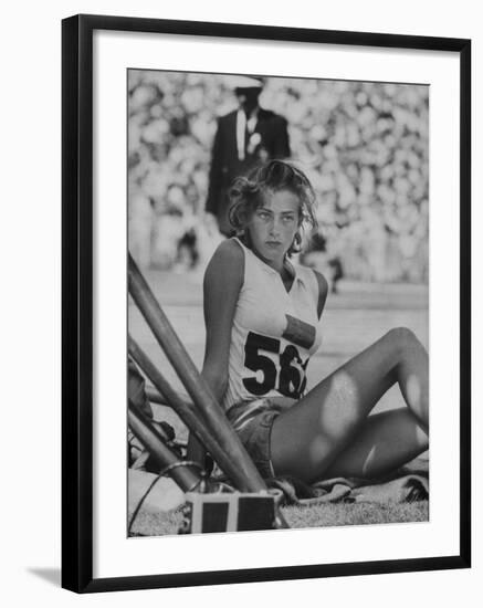 Runner Gunhild Larking Relaxing at the Olympics-null-Framed Premium Photographic Print