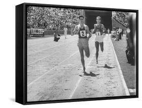 Runner John Landy, Breaking the 4 Minute Mile-Allan Grant-Framed Stretched Canvas
