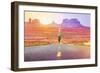 Runner Man Athlete Running Sprinting on Road by Monument Valley. Concept with Sprinter Fast Trainin-Maridav-Framed Photographic Print