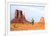 Runner. Running Man Sprinting in Monument Valley. Athlete Runner Cross Country Trail Running Outdoo-Maridav-Framed Photographic Print