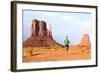 Runner. Running Man Sprinting in Monument Valley. Athlete Runner Cross Country Trail Running Outdoo-Maridav-Framed Photographic Print