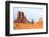 Runner. Running Man Sprinting in Monument Valley. Athlete Runner Cross Country Trail Running Outdoo-Maridav-Framed Photographic Print