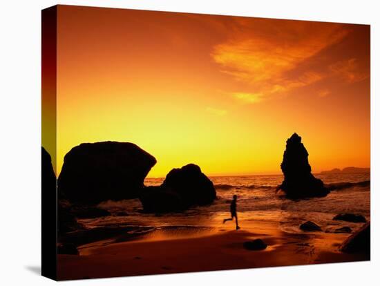 Runner Silhouetted on Beach-Robert Houser-Stretched Canvas