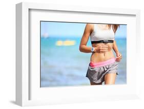 Runner Woman with Heart Rate Monitor Running on Beach with Watch and Sports Bra Top. Beautiful Fit-Maridav-Framed Photographic Print