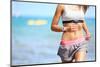 Runner Woman with Heart Rate Monitor Running on Beach with Watch and Sports Bra Top. Beautiful Fit-Maridav-Mounted Photographic Print