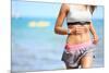 Runner Woman with Heart Rate Monitor Running on Beach with Watch and Sports Bra Top. Beautiful Fit-Maridav-Mounted Photographic Print