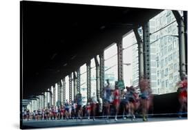 Runners crossing 1st Avenue/59th Street Bridge, NY City, NY Marathon-null-Stretched Canvas