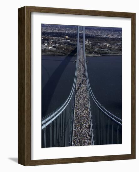 Runners Crossing the Verrazano Bridge after Starting the 1999 New York City Marathon-null-Framed Photographic Print