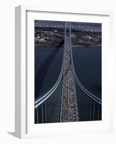 Runners Crossing the Verrazano Bridge after Starting the 1999 New York City Marathon-null-Framed Photographic Print