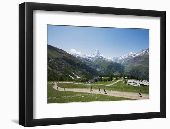 Runners in the Zermatt Marathon and the Matterhorn, Valais, Swiss Alps, Switzerland, Europe-Christian Kober-Framed Photographic Print