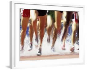 Runners Legs Splashing Through Water Jump of Track and Field Steeplechase Race, Sydney, Australia-Paul Sutton-Framed Photographic Print