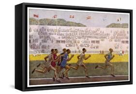 Runners on the Track-Georges Leroux-Framed Stretched Canvas