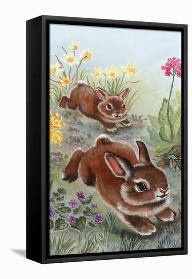 Running Bunnies-Judy Mastrangelo-Framed Stretched Canvas