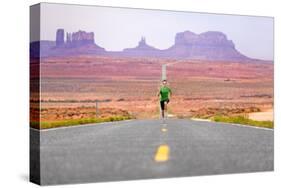 Running Man - Runner Sprinting on Road by Monument Valley. Concept with Sprinting Fast Training For-Maridav-Stretched Canvas