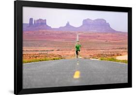 Running Man - Runner Sprinting on Road by Monument Valley. Concept with Sprinting Fast Training For-Maridav-Framed Photographic Print