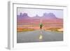 Running Man - Runner Sprinting on Road by Monument Valley. Concept with Sprinting Fast Training For-Maridav-Framed Photographic Print