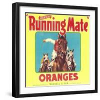 Running Mate Orange Label - Lindsay, CA-Lantern Press-Framed Art Print