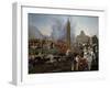 Running of Berbers in Piazza Del Popolo, 1821, Painting by Bartolomeo Pinelli (1781-1835)-null-Framed Giclee Print