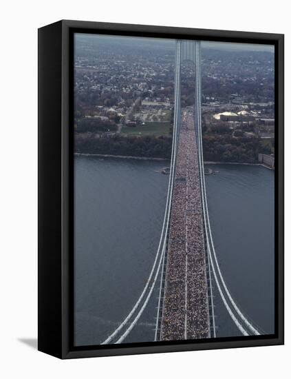 Running on the Verranzano Bridge Competing in the 1994 NYC Marathon-null-Framed Stretched Canvas
