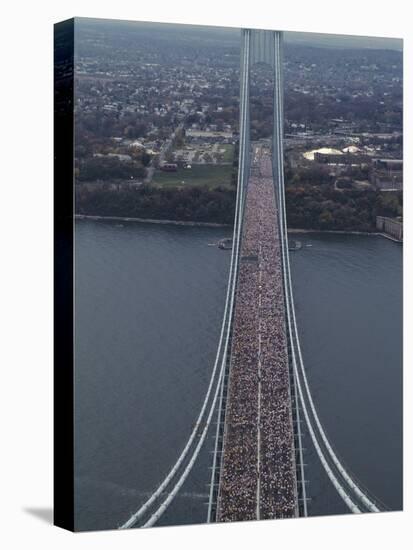 Running on the Verranzano Bridge Competing in the 1994 NYC Marathon-null-Stretched Canvas