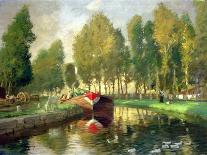 Barge on a River, Normandy-Rupert Charles Wolston Bunny-Framed Stretched Canvas