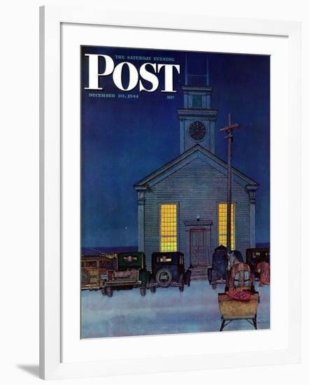 "Rural Church at Night," Saturday Evening Post Cover, December 30, 1944-Mead Schaeffer-Framed Giclee Print