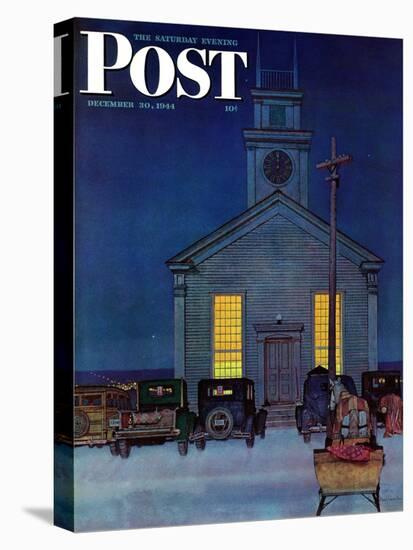 "Rural Church at Night," Saturday Evening Post Cover, December 30, 1944-Mead Schaeffer-Stretched Canvas