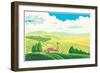 Rural Landscape with a Beautiful View of Distant Fields and Hills. Vector Illustration.-Rustic-Framed Art Print