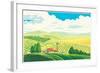 Rural Landscape with a Beautiful View of Distant Fields and Hills. Vector Illustration.-Rustic-Framed Art Print