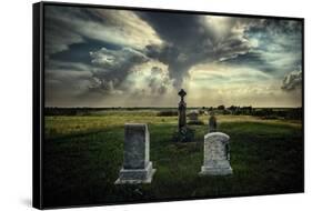 Rural Landscape with Dramatic Sky over Graveyard-null-Framed Stretched Canvas