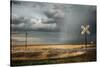 Rural Landscape with Dramatic Sky over Railway Crossing in America-null-Stretched Canvas