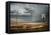Rural Landscape with Dramatic Sky over Railway Crossing in America-null-Framed Stretched Canvas