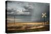 Rural Landscape with Dramatic Sky over Railway Crossing in America-null-Stretched Canvas