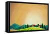 Rural Landscape with Houses, Trees and Farm. Tuscan Green Field on a Hill, High Yield. Handmade Pai-Valery Rybakow-Framed Stretched Canvas
