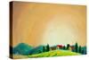 Rural Landscape with Houses, Trees and Farm. Tuscan Green Field on a Hill, High Yield. Handmade Pai-Valery Rybakow-Stretched Canvas