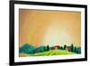 Rural Landscape with Houses, Trees and Farm. Tuscan Green Field on a Hill, High Yield. Handmade Pai-Valery Rybakow-Framed Art Print