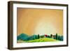 Rural Landscape with Houses, Trees and Farm. Tuscan Green Field on a Hill, High Yield. Handmade Pai-Valery Rybakow-Framed Art Print