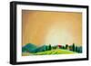 Rural Landscape with Houses, Trees and Farm. Tuscan Green Field on a Hill, High Yield. Handmade Pai-Valery Rybakow-Framed Art Print
