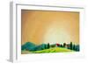 Rural Landscape with Houses, Trees and Farm. Tuscan Green Field on a Hill, High Yield. Handmade Pai-Valery Rybakow-Framed Art Print