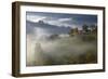 Rural Landscape with Morning Mist Near Zarnesti, Transylvania, Carpathian Mountains, Romania-Dörr-Framed Photographic Print