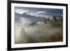 Rural Landscape with Morning Mist Near Zarnesti, Transylvania, Carpathian Mountains, Romania-Dörr-Framed Photographic Print