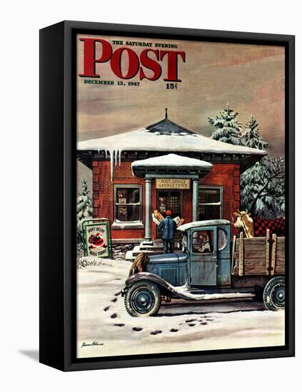 "Rural Post Office at Christmas," Saturday Evening Post Cover, December 13, 1947-Stevan Dohanos-Framed Stretched Canvas