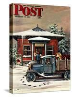 "Rural Post Office at Christmas," Saturday Evening Post Cover, December 13, 1947-Stevan Dohanos-Stretched Canvas