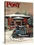 "Rural Post Office at Christmas," Saturday Evening Post Cover, December 13, 1947-Stevan Dohanos-Stretched Canvas